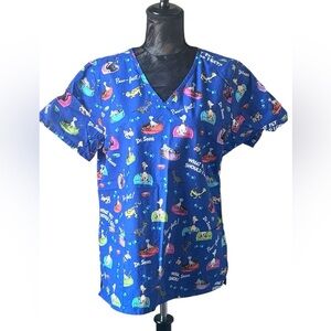 Dr Seuss Scrub Top Medium Blue Paw-fect What Pet Should I Get Nurse Vet
